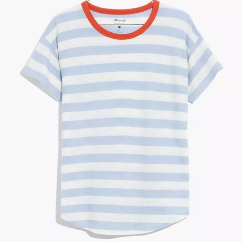 Whisper Cotton Rib-Crewneck Ringer Tee in Bastian Stripe - XXS